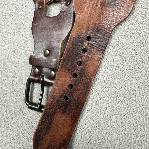 Equal Hands Wide Brown Leather Belt Size 2XL Interlocking Chain Steampunk main image 7